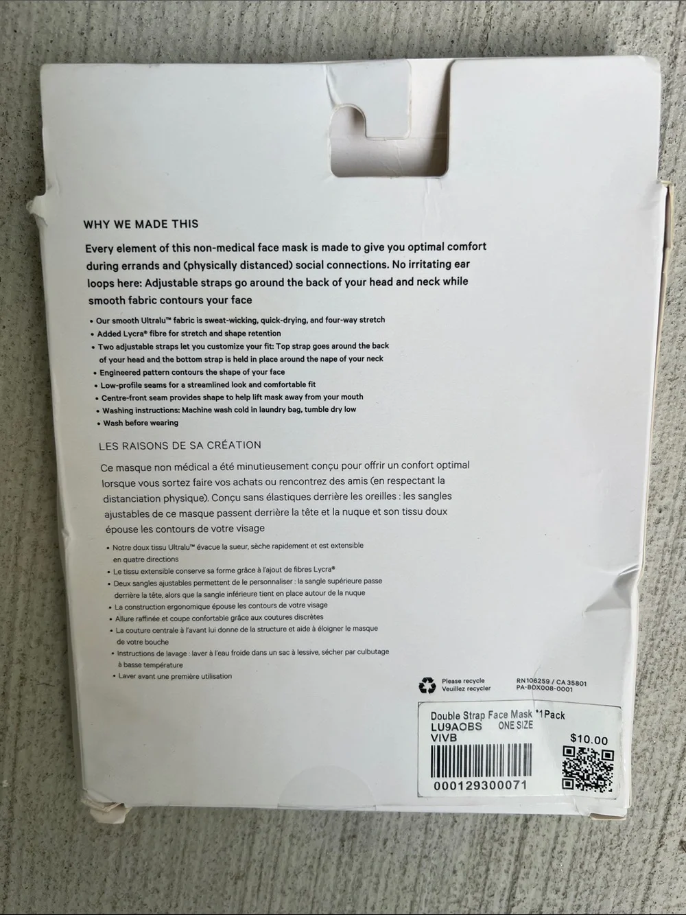 Lululemon Double Strap Face Mask - Mauve Grey NEW